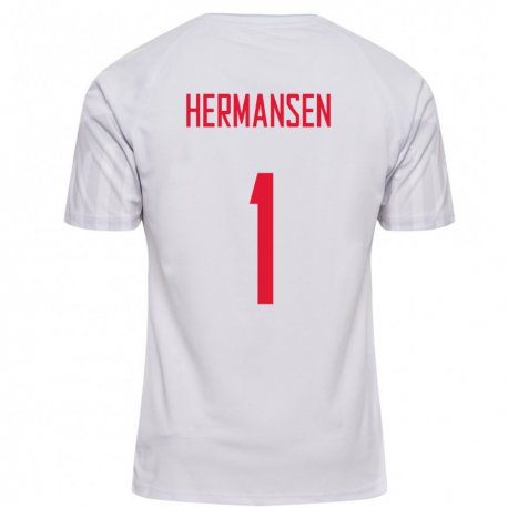 Kandiny Homme Maillot Danemark Mads Hermansen #1 Blanc Tenues Extérieur 22-24 T-shirt