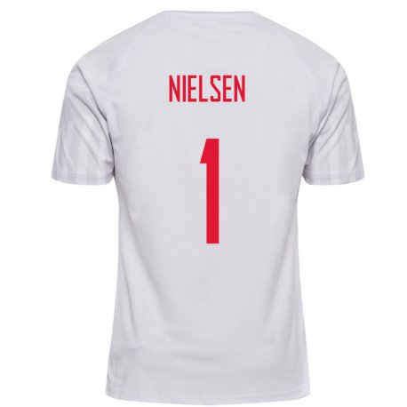 Kandiny Homme Maillot Danemark Magnus Nielsen #1 Blanc Tenues Extérieur 22-24 T-shirt