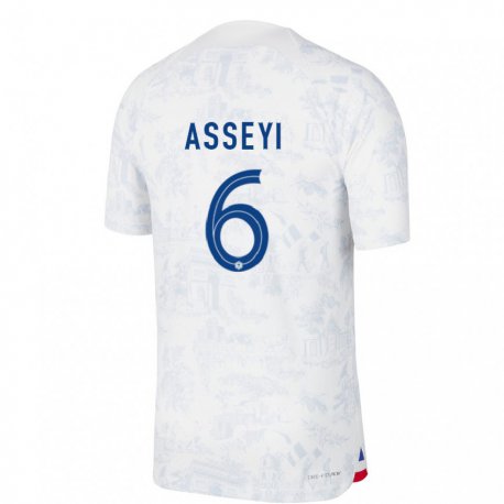 Kandiny Homme Maillot France Viviane Asseyi #6 Blanc Bleu  Tenues Extérieur 22-24 T-shirt