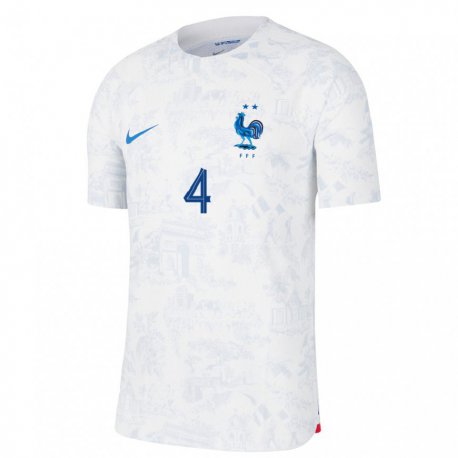Kandiny Homme Maillot France Bafode Diakite #4 Blanc Bleu  Tenues Extérieur 22-24 T-shirt