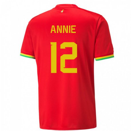 Kandiny Homme Maillot Ghana Henrietta Annie #12 Rouge Tenues Extérieur 22-24 T-shirt