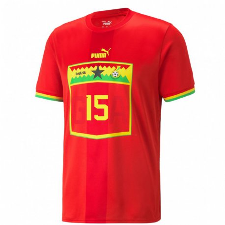 Kandiny Homme Maillot Ghana Justice Tweneboaa #15 Rouge Tenues Extérieur 22-24 T-shirt