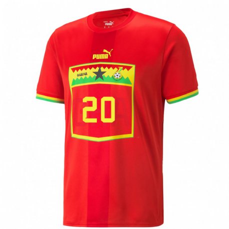 Kandiny Homme Maillot Ghana Louisa Aniwaa #20 Rouge Tenues Extérieur 22-24 T-shirt