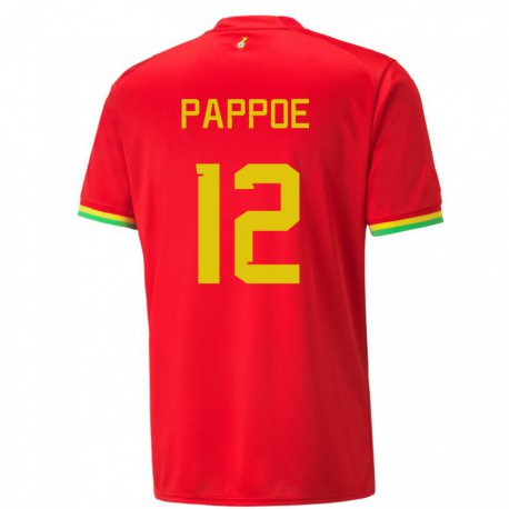 Kandiny Homme Maillot Ghana Isaac Pappoe #12 Rouge Tenues Extérieur 22-24 T-shirt