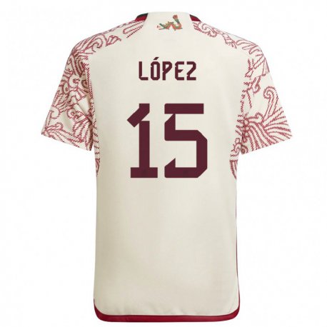 Kandiny Homme Maillot Mexique Everardo Lopez #15 Merveille Blanc Rouge Tenues Extérieur 22-24 T-shirt