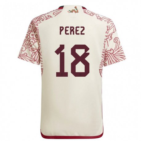 Kandiny Homme Maillot Mexique Jonathan Perez #18 Merveille Blanc Rouge Tenues Extérieur 22-24 T-shirt