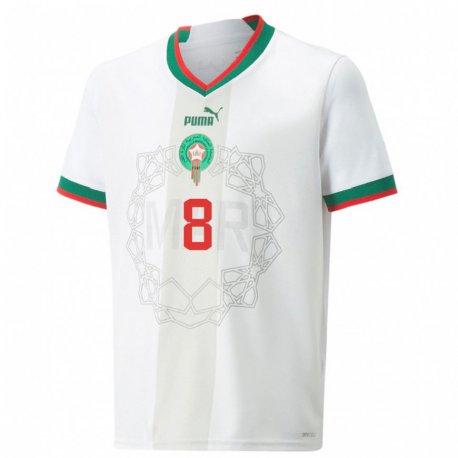 Kandiny Homme Maillot Maroc Oussama Targhalline #8 Blanc Tenues Extérieur 22-24 T-shirt