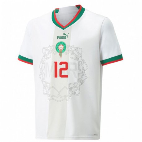 Kandiny Homme Maillot Maroc Alaa Bellaarouch #12 Blanc Tenues Extérieur 22-24 T-shirt