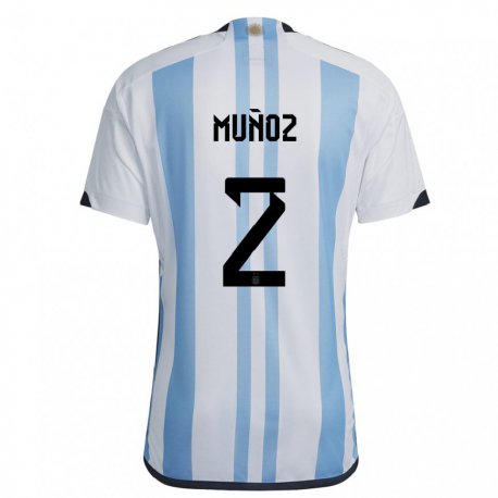 Kandiny Femme Maillot Argentine Luana Munoz #2 Blanc Bleu Ciel Tenues Domicile 22-24 T-shirt