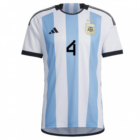 Kandiny Femme Maillot Argentine Brian Caraballo #4 Blanc Bleu Ciel Tenues Domicile 22-24 T-shirt