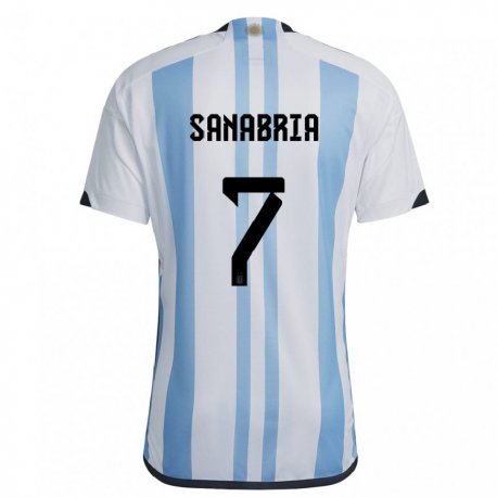 Kandiny Femme Maillot Argentine Mateo Sanabria #7 Blanc Bleu Ciel Tenues Domicile 22-24 T-shirt