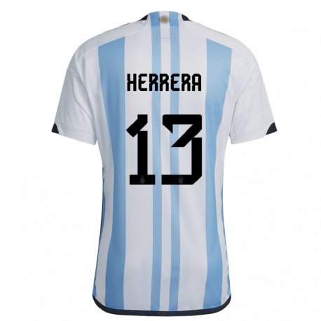 Kandiny Femme Maillot Argentine Marcelo Herrera #13 Blanc Bleu Ciel Tenues Domicile 22-24 T-shirt