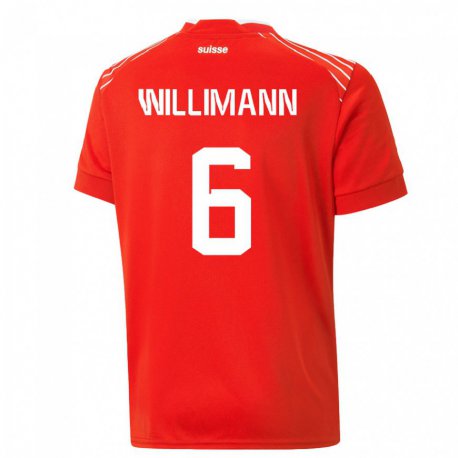 Kandiny Femme Maillot Suisse Mauricio Willimann #6 Rouge Tenues Domicile 22-24 T-shirt