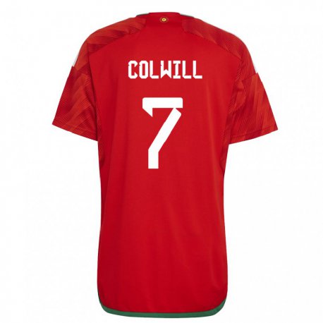 Kandiny Femme Maillot Pays De Galles Joel Colwill #7 Rouge Tenues Domicile 22-24 T-shirt