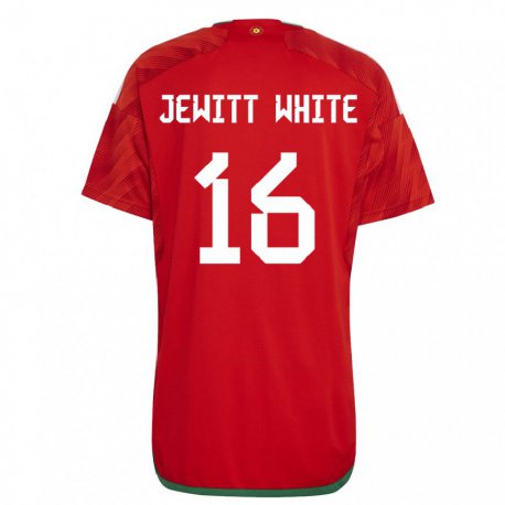 Kandiny Femme Maillot Pays De Galles Harry Jewitt White #16 Rouge Tenues Domicile 22-24 T-shirt