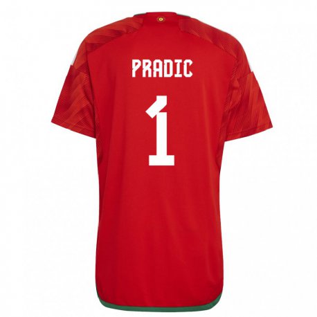 Kandiny Femme Maillot Pays De Galles James Pradic #1 Rouge Tenues Domicile 22-24 T-shirt