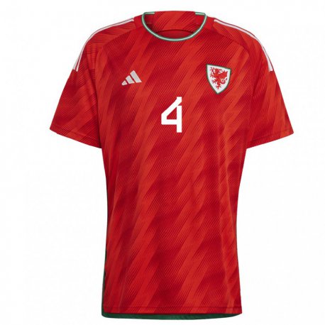 Kandiny Femme Maillot Pays De Galles William Andiyapan #4 Rouge Tenues Domicile 22-24 T-shirt