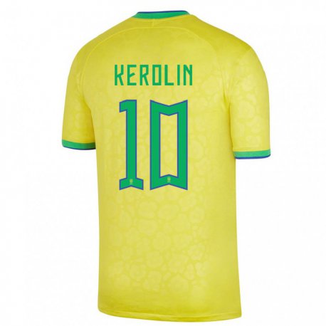 Kandiny Femme Maillot Brésil Kerolin Nicoli #10 Jaune Tenues Domicile 22-24 T-shirt
