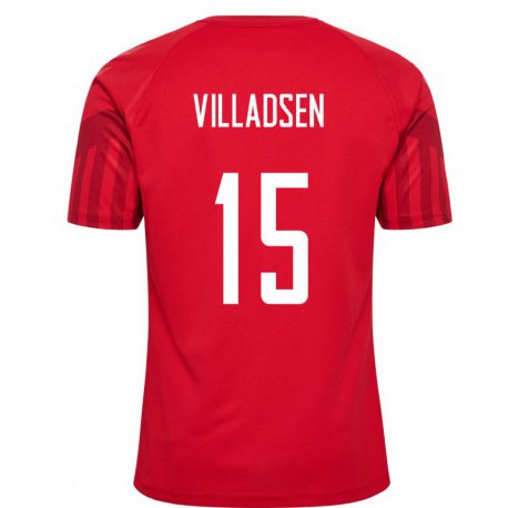Kandiny Femme Maillot Danemark Oliver Villadsen #15 Rouge Tenues Domicile 22-24 T-shirt