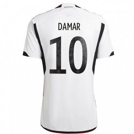Kandiny Femme Maillot Allemagne Muhammed Damar #10 Blanc Noir Tenues Domicile 22-24 T-shirt