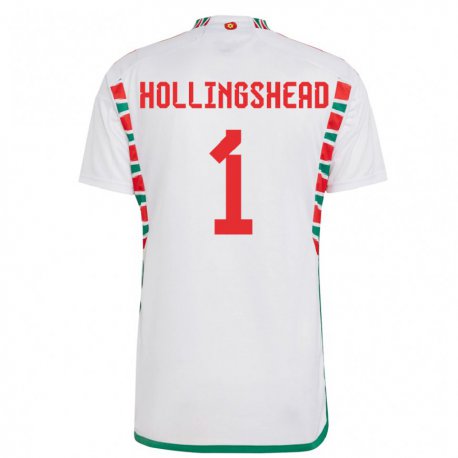 Kandiny Femme Maillot Pays De Galles Ronnie Hollingshead #1 Blanc Tenues Extérieur 22-24 T-shirt