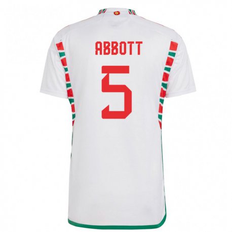 Kandiny Femme Maillot Pays De Galles George Abbott #5 Blanc Tenues Extérieur 22-24 T-shirt