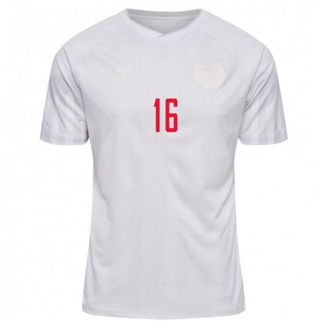 Kandiny Femme Maillot Danemark Alberte Vingum #16 Blanc Tenues Extérieur 22-24 T-shirt