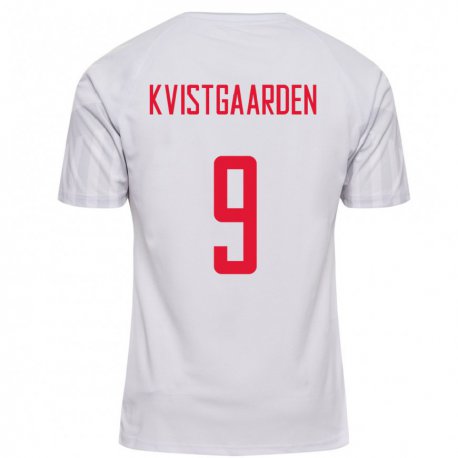 Kandiny Femme Maillot Danemark Mathias Kvistgaarden #9 Blanc Tenues Extérieur 22-24 T-shirt