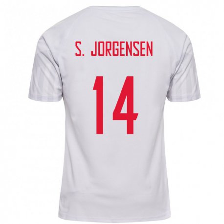 Kandiny Femme Maillot Danemark Sebastian Jorgensen #14 Blanc Tenues Extérieur 22-24 T-shirt