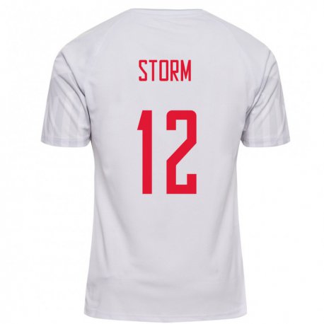 Kandiny Femme Maillot Danemark Tobias Storm #12 Blanc Tenues Extérieur 22-24 T-shirt