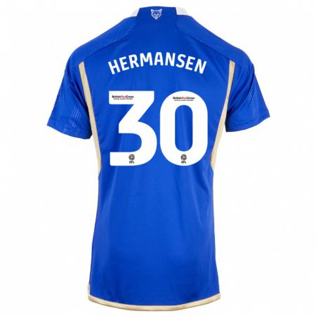 Kandiny Enfant Maillot Mads Hermansen #30 Bleu Tenues Domicile 2023/24 T-Shirt