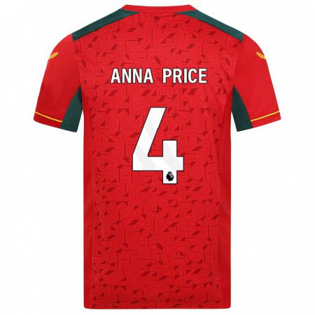 Kandiny Enfant Maillot Anna Price #4 Rouge Tenues Extérieur 2023/24 T-Shirt