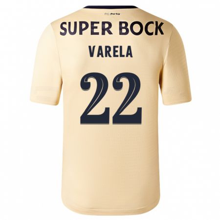 Kandiny Enfant Maillot Alan Varela #22 Beige-Doré Tenues Extérieur 2023/24 T-Shirt