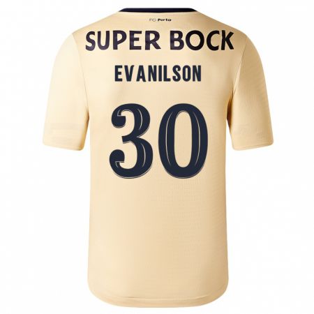 Kandiny Enfant Maillot Evanilson #30 Beige-Doré Tenues Extérieur 2023/24 T-Shirt