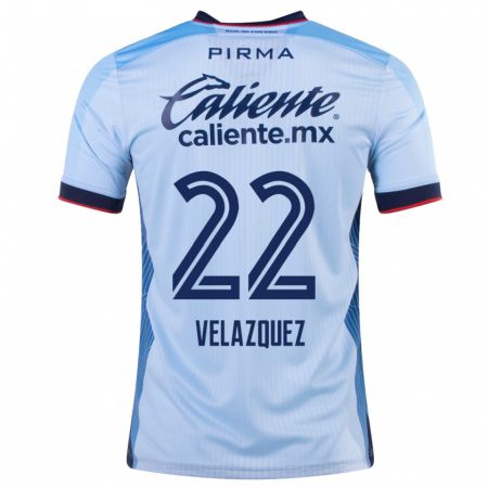 Kandiny Enfant Maillot Hireri Velazquez #22 Bleu Ciel Tenues Extérieur 2023/24 T-Shirt