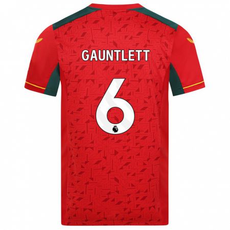 Kandiny Homme Maillot Maz Gauntlett #6 Rouge Tenues Extérieur 2023/24 T-Shirt