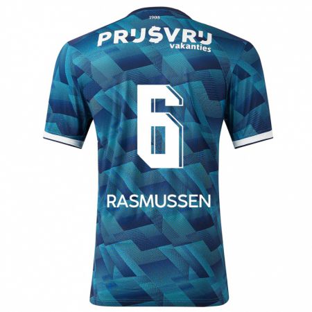Kandiny Homme Maillot Jacob Rasmussen #6 Bleu Tenues Extérieur 2023/24 T-Shirt