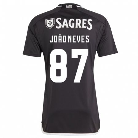 Kandiny Homme Maillot João Neves #87 Noir Tenues Extérieur 2023/24 T-Shirt