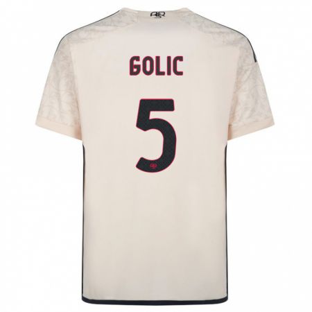 Kandiny Femme Maillot Lovro Golic #5 Blanc Cassé Tenues Extérieur 2023/24 T-Shirt