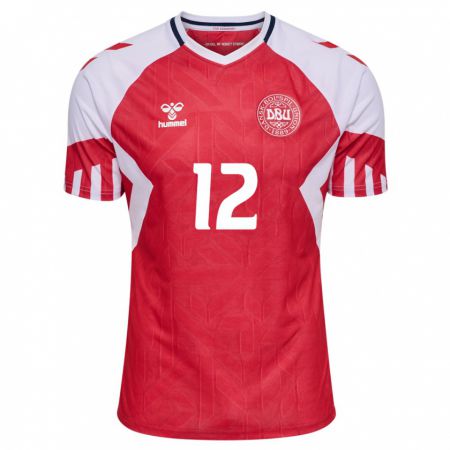 Kandiny Enfant Maillot Danemark Jesper Lindstrøm #12 Rouge Tenues Domicile 24-26 T-Shirt
