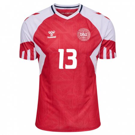 Kandiny Enfant Maillot Danemark Karoline Olesen #13 Rouge Tenues Domicile 24-26 T-Shirt