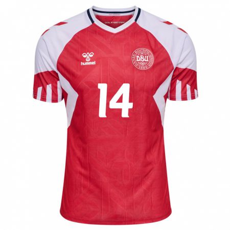 Kandiny Enfant Maillot Danemark Victor Kristiansen #14 Rouge Tenues Domicile 24-26 T-Shirt