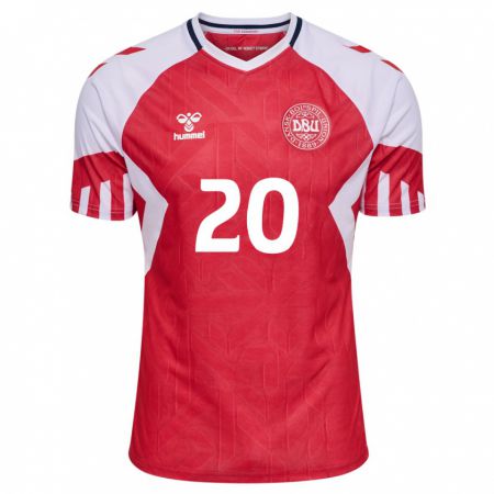 Kandiny Enfant Maillot Danemark Rasmus Hojlund #20 Rouge Tenues Domicile 24-26 T-Shirt