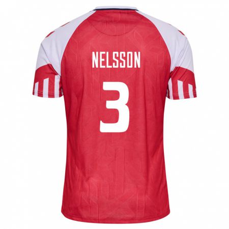 Kandiny Enfant Maillot Danemark Victor Nelsson #3 Rouge Tenues Domicile 24-26 T-Shirt
