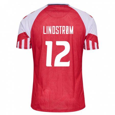 Kandiny Enfant Maillot Danemark Jesper Lindstrøm #12 Rouge Tenues Domicile 24-26 T-Shirt