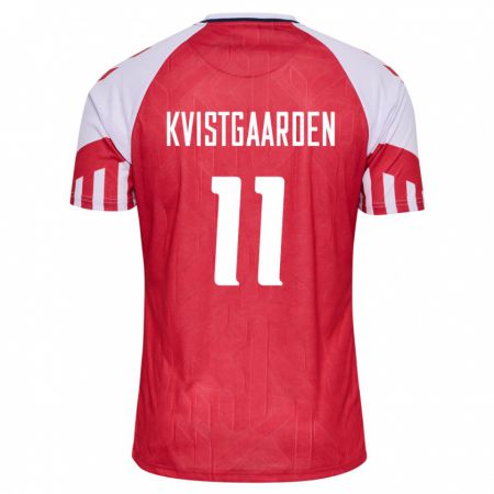 Kandiny Enfant Maillot Danemark Mathias Kvistgaarden #11 Rouge Tenues Domicile 24-26 T-Shirt