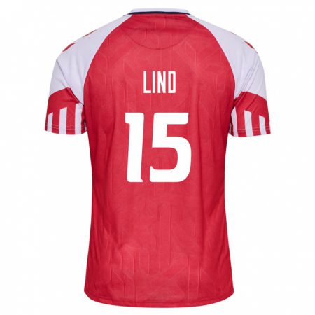 Kandiny Enfant Maillot Danemark Victor Lind #15 Rouge Tenues Domicile 24-26 T-Shirt