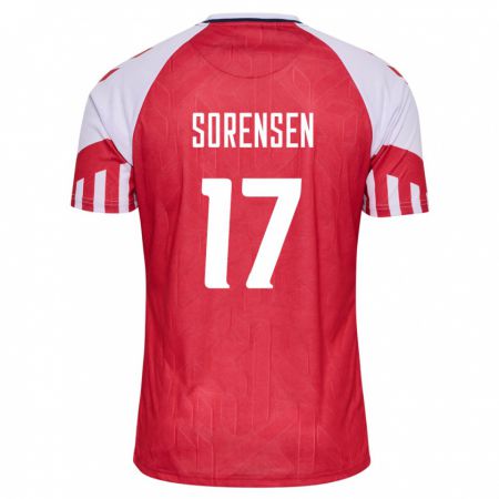 Kandiny Enfant Maillot Danemark Oliver Sörensen #17 Rouge Tenues Domicile 24-26 T-Shirt