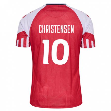Kandiny Enfant Maillot Danemark Gustav Christensen #10 Rouge Tenues Domicile 24-26 T-Shirt