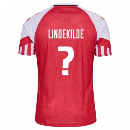 Kandiny Enfant Maillot Danemark Jonatan Lindekilde #0 Rouge Tenues Domicile 24-26 T-Shirt